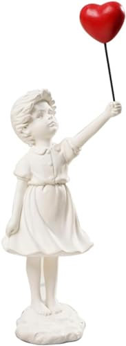 CHEYLIZI - Statua in resina con palloncino, decorazione per la casa, decorazione per la casa, in resina, colore: bianco