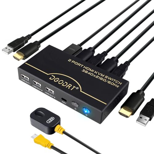 Commutatore HDMI KVM a 2 porte, UHD 4K a 60Hz RGB 4:4:4 USB HDMI KVM Switch per 2 PC Share One Monitor Tastiera Mouse Scanner, con cavi HDMI e cavo USB