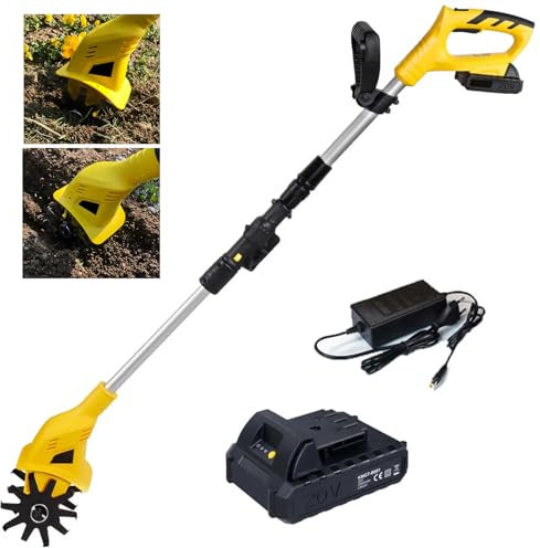 SUZLAZYR Motozappa/coltivatore Elettrico Senza Fili da Giardino, Attrezzo per motozappa da 250 Giri/min per Lo scavo del Terreno del Giardino, profondità di Lavorazione da 6,7 Pollici, Giallo