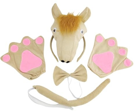 ZOOMIMI 3 Stück gefüllte Haarreifen in Pferdeform, Schwanz und Fliege, Karneval, Party, Kopfschmuck, leichtes Rollenspiel, Schwanz, Haarband, Handschuh/Fliege