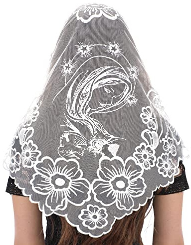 Bozidol Velo de Encaje Triangular para Iglesia - Bordado de la Madonna con Camelia, Cobertura para la Cabeza, Velo para Capilla para Mujeres