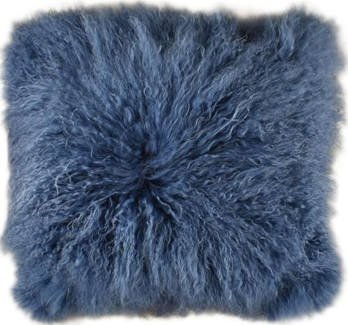 Kuhfelle Online & Nomad Tibet Lammfell Kissenbezug mit weichen Löckchen 50 x 50 cm (Blau)