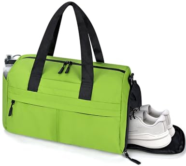 Pucuwu Kleiner Turnbeutel für Damen & Herren mit Schuh- & Nassfach - Seesack für Reisen, Sport, Fitness & Workout, Grün , Turnbeutel
