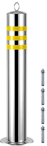 Borne de stationnement robuste – Barrière de sécurité ronde en acier inoxydable avec bande réfléchissante pour la sécurité des allées, hauteur 650/800 mm