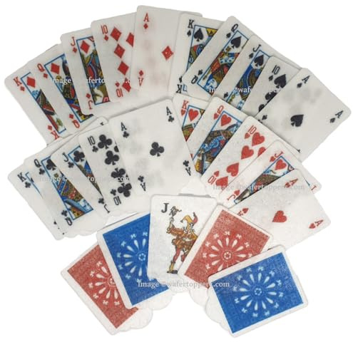 Doodylou Edible Wafer Playing Cards Toppers 2.8 x 3.5 cm Pack of 25 | Games Poker Casino Decorations for Cakes and Cupcakes, Hearts, Diamonds, Clubs, Spades