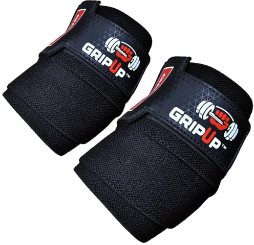 GripUp Ellenbogenbandagen Fitness (Paar) – 100cm Verstellbare Ellenbogenstütze für Gewichtheben, Bankdrücken & Krafttraining – Gelenkschutz & Schmerzlinderung bei Sehnenentzündung – Unisex, Schwarz