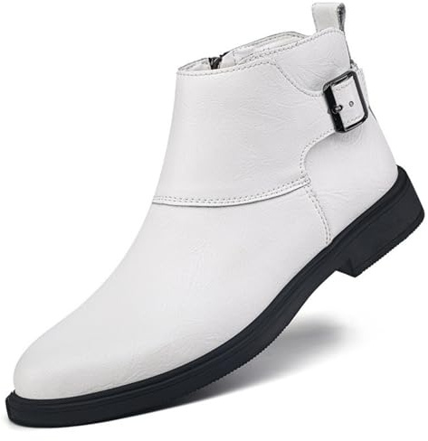 ANUFER Uomo Bello Cerniera Laterale Stivaletti Pelle Spaccata Gambale Alto Formale Scarpe Eleganti SD5A51031 Bianco EU44