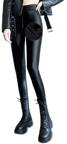Generiska PU-leggings läderbyxor hög midja konstläder leggings läder utseende termo leggings kvinnor vinter läderleggings kvinnor, En svart, XL