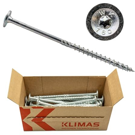 Klimas - Lot de 25 vis pour construction en bois - 10 x 180 mm - Tête plate TORX galvanisées blanches - Vis à bois pour construction, construction de toit, abri de voiture - Entraînement TX - Haute