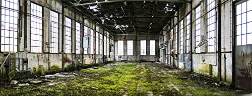 artissimo Bild aus Glas 80x30 cm Architektur AG3924A – Lost Place Industriehalle Wandbild, Urban Industrial Glasbild Querformat, moderne Wanddeko Wohnzimmer