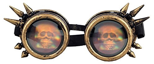 shoperama Steampunk Goggles mit Spikes Totenkopf Brille Burning Man Dornen Schweißerbrille Rave