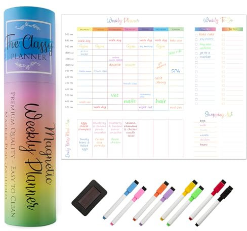 Pizarra blanca magnética semanal para tu nevera, organizador familiar, tabla de comidas, lista de la compra, planificador de estudiantes, tablero de anuncios de negocios, 8 rotuladores y borrador con