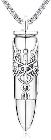 Friggem Urne Halskette für Asche, 925 Sterling Silber Memorial Einäscherung Kugel Anhänger für Herren, Caduceus Angel Halskette Schmuck