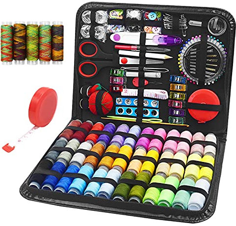 DOUBFIVSY Nähset mit 229 PCS Nähzubehör, Komplettes Nähzeug Nähkästchen mit Leder Tragetasche, Nähkasten für Anfänger Kinder Reisende Nähmaschine Erwachsene Mädchen