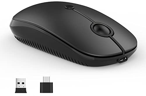 Type C Wireless Mouse，Vssoplor USB C Rechargeable Portable Quiet Laptop Mouse USB and Type C Receiver Dual Mode Mice for PC, Laptop, MacBook, Tablet-Black