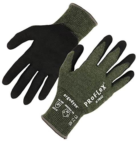 Ergodyne ProFlex 7042 Cut Resistant Work Gloves, ANSI A4, Contact Heat Resistant, Sandy Nitrile Coated Palms, 18g Aramid, Green, Large US