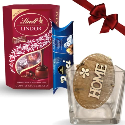 Idee Regalo San Valentino e Festa della Donna 2025 - Vaso di Vetro Spesso Quadrato + 200g Cioccolatini Doppio Cioccolato + 37,5g Baci Perugina Classici
