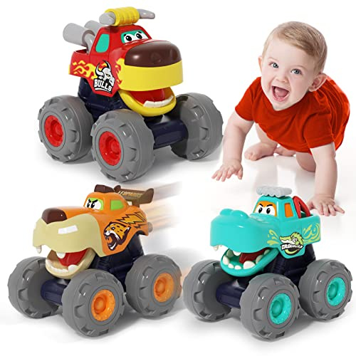SunnyPal Toys for 1 Year Old Boys - 3 Pack Car Toys for 2 Year Old Boy, Monster Truck Toddler 1st Birthday Gifts for Boy