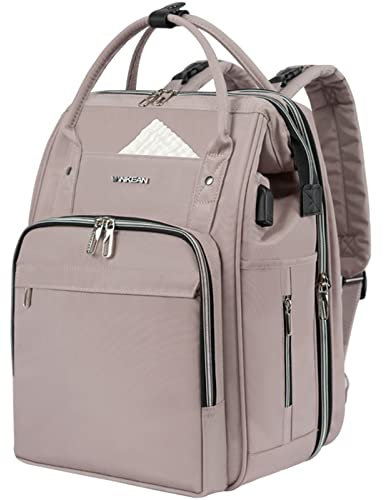 VANKEAN Diaper Bag Backpack with Portable Changing Pad, Baby Diaper Bags with Stroller Strap & USB Port, Waterproof Multifunction Travel Back Pack for Mom, Baby Bags Girl Shower Gift, Light Dusty Pink