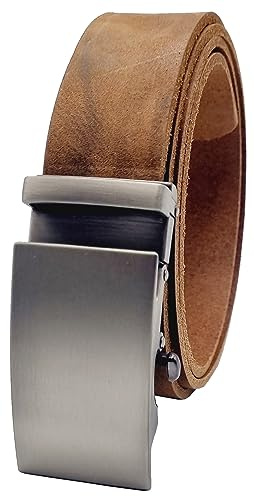 Chrissys-in Ledergürtel 3,5 cm breit braun Automatikgürtel ohne Plastikratsche Made in Germany 100% Leder Vollleder Rindsleder Büffelleder Damen Herren Anzug Jeans Arbeitshose (Bundweite 120 cm)