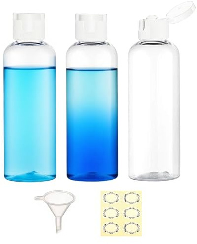 Apstaqeoo 3PCS 200ML Plastic Travel Bottles with White Flip Cap Empty Squeeze Bottles Transparent Refillable Travel Container with Funnel for Liquid Lotion Shampoo Toiletries Makeup Cosmetic