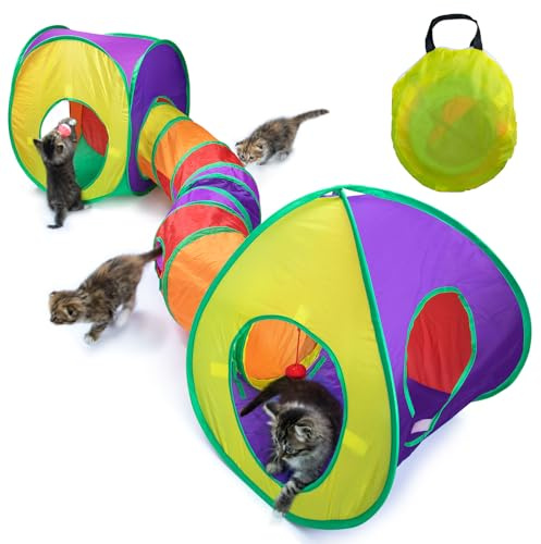 Katzentunnel Katze Spielzeug Tunnel Tube Zusammenklappbar Katzenspielzeug für Kätzchen Welpeln Kaninchen Indoor Und Outdoor (3Pcs-Colorful)