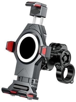 MEUIXT Supporto for telefono da moto con smorzatore di vibrazioni Supporto for manubrio in lega di alluminio regolabile anti-vibrazione compatibile con smartphone da 4,7''-7,2''(M23-C1-BK)