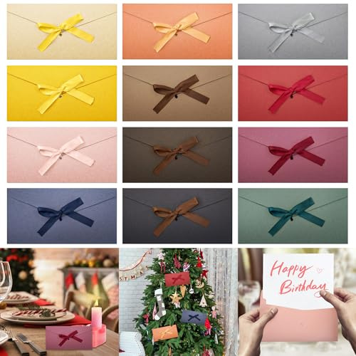 12 Pezzi Buste Colorate con Nastri, 12 Couleurs Buste di Carta Kraft, Busta da Lettera Vintage per Natale, Matrimonio, Compleanno, 22 * 10.8 CM