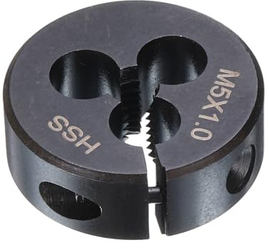 sourcing map Runde Schneideisen M5 x 1, metrisches Gewinde, 25 mm Außendurchmesser, verstellbar, rechts, Hochgeschwindigkeitsstahl (HSS), runde Schneideisen für Gewindereparatur