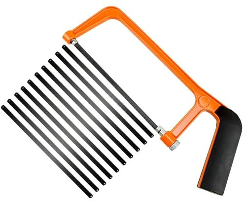 WENJION Mini seghetto con 10 lame, seghetto professionale per metallo, plastica, legno, piccola sega a mano con telaio regolabile, resistente, compatto, per fai da te e riparazioni