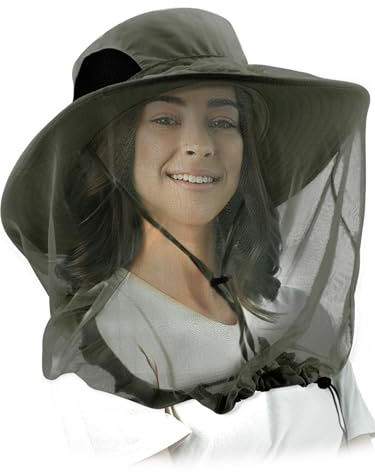 Cappello da moscerino con zanzariera a tesa larga, per apicoltori, giardinaggio, campeggio, escursionismo all'aperto, Verde militare, Taglia unica