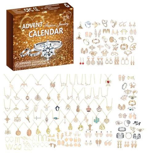 2025 Smycken adventskalender för kvinnor tonårsflickor, julklappar, halsband, ringar, örhängen - 24 dagar med nedräkning till helgen, överraskningsgåva till dotter (A)