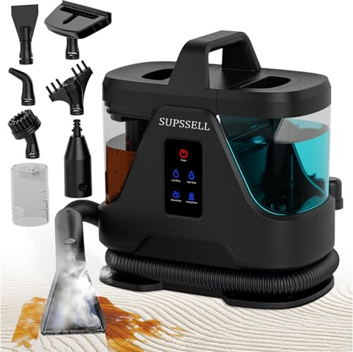 Dampfreiniger mit 100°C Dampfstrahlung & 15.000 Pa Saugkraft – Heißdampfreiniger für Teppiche, Stoffe, Sitzbezüge, Autoinnenraum, Bettmatratze, Sofa, Pelzspielzeug – Nass/Trockenstaubsauger (schwarz)