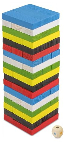 FAST WORLD SHOPPING – Gioco di Società Torre Traballante in Legno con 54 Mattoncini Colorati e Dado da gioco, Giochi da Tavolo di Abilità e Concentrazione