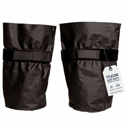 TTLECOK Hoof Boots Medical & Ice Boots, Magic Cushion Hoof Packing for Horses, All-in-One Waterproof Hoof Soaking Boot, Protective Horse Soaker Hooves Treatment Bag with Elastic Bands(Black)