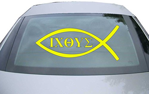 Indigos UG Aufkleber Heckscheibe & Motorklappe - neongelb - 600x257 mm - Christentum - Fisch - selbstklebender Sticker für Auto, Fenster, Bus oder LKW -