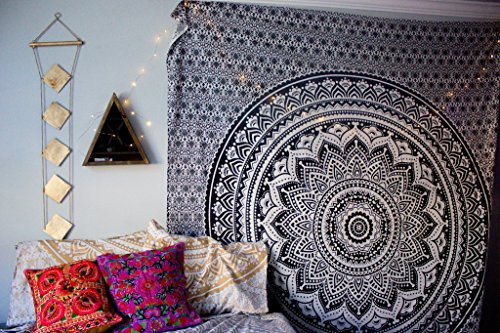Popular Handicrafts Wandteppiche Hippie Mandala Wandbehang Ombre Boho Schwarz Grau