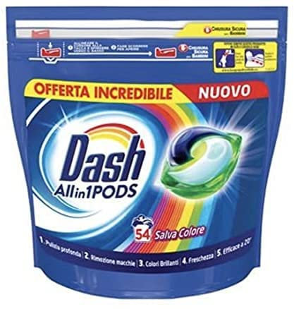 Dash PODS 3 in 1 Detersivo Lavatrice in Monodosi Salva Colore, 54 Lavaggi