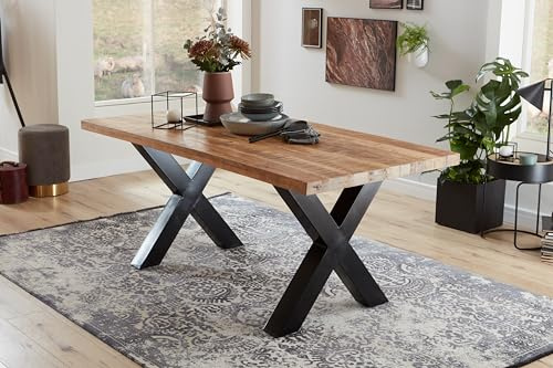 SAM Esszimmertisch Manilo 180 x 90 cm, Mangoholz massiv, naturfarben, Esstisch mit Metallgestell in schwarz, Baumtisch-Platte 55 mm