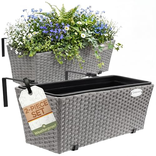 CASARIA 2X Maceteros de Balcón Gris 60x20x19 11L Incl. Soporte Maceta de Plástico Colgante Terraza