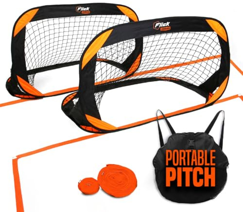 Flick Urban Pitch Pack | Portable Football Pitch Includes 2 x Compact Pop-Up Goals, Pitch Marker and Backpack