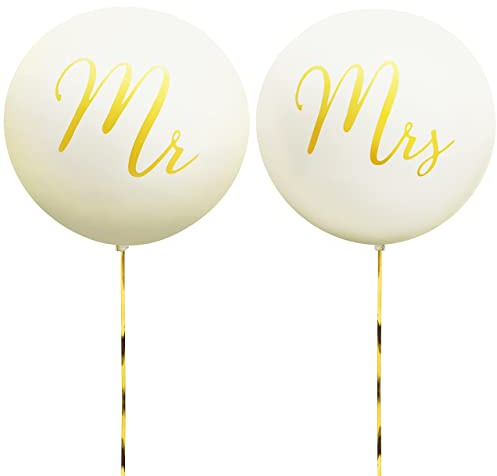 YFGOODS luftballons hochzeit - 2 Stück mit Durchmesser 1 Meter, Helium geeignet - mit mr mrs in gold für eure Hochzeit, Hochzeitstag oder Heiratsantrag