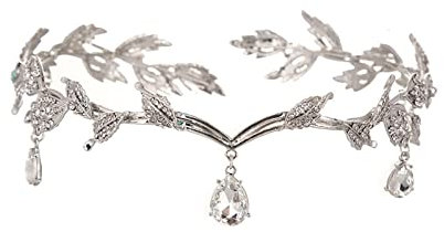 Göttin-Tiara, Elfen-Prinzessin-Tiara, Kristall-Strass-Hochzeits-Kopfband Kristallperlen-Stirn-Kopfschmuck für Braut-Brautjungfern-Mädchen (16.5LX4H CM) (1-Silber)
