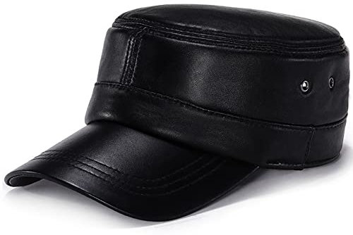 WHSPORT Unisex Army Military Flat Cap Vintage Leder Baseballmütze Kappe (Color : Black, Size : One Size)