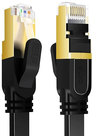 Reulin Ultra-Flexibles 1M Cat.8 Flach Ethernet Kabel,RJ45 Netzwerk LAN Draht Hochgeschwindigkeits Datenkabel Schneller als Cat5/Cat6/Cat7 Patchkabel Gigabit Breitband Ethernet-Cable 1 M,Schwarz