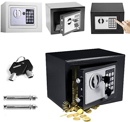 8.5 Litre Electronic Safe Box with Key, 31 x 20 x 20cm, High Security Safe Money Box, Hotel Safe Fireproof, Domestic Lock Box Key Safe, Jewelry Cash Box with Digital Keypad for Home Office - Grey