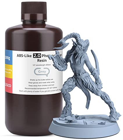 ELEGOO 405nm ABS-Like Resin 2.0, 405nm UV-härtendes Harz, Hohe Präzision, Nicht Spröde, Nicht Giftig für LCD 3D Drucker Photopolymer Resin 1000g Grau