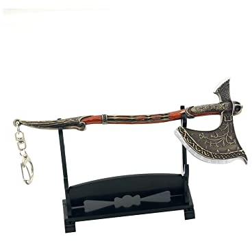 Hanaiette 1pc Dios de la Guerra Hoja del Caos Martillo del Trueno Hacha Espada Modelo Llavero con Soporte de Exposición (Modelo Estándar 4)