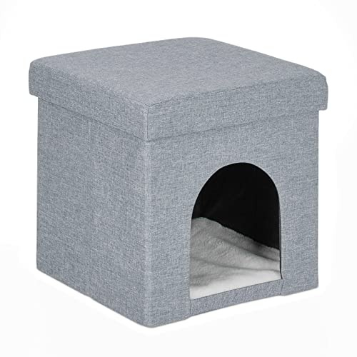 Relaxdays Casa Cueva Gato Taburete Cubo, Cama con Cojín Perros Pequeños, Refugio Mascota, 38,5 x 37 x 37 cm, Gris Claro