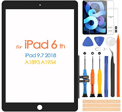 ARSSLY Écran tactile pour iPad 2018 9.7 A1893 A1954 Digitizer Écran pour iPad 6 avec Kit de Réparation, Écran tactile Remplacement pour iPad 6th (sans Accueil Bouton, Pas LCD Display) (Black)